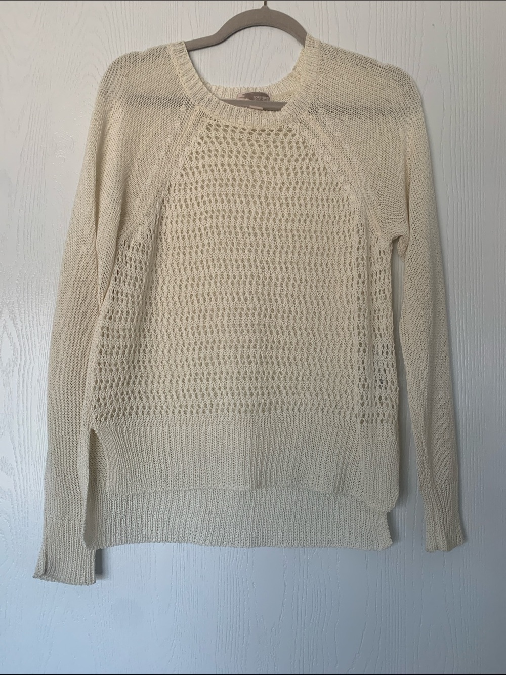 Forever 21 Open-Knit Crewneck Sweater - Cream